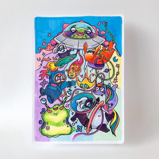 JULIESBUDDIES 4 coloring A5 cards Space theme