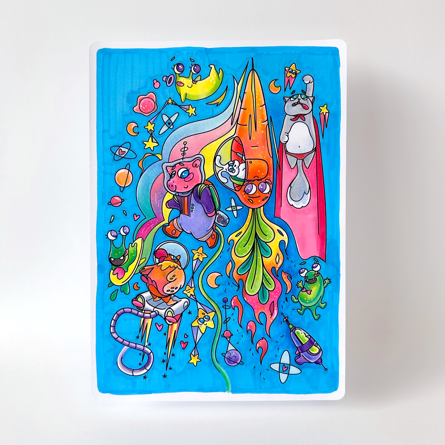 JULIESBUDDIES 4 coloring A5 cards Space theme