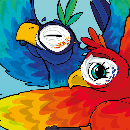 Carte postale JULIESBUDDIES Perroquets Colorés