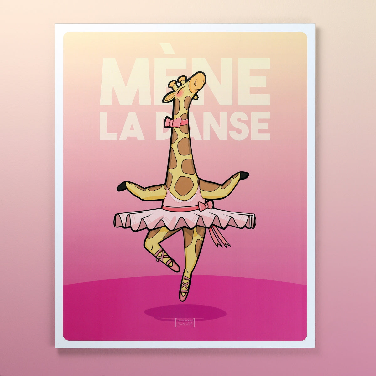 Yellow giraffe in a ballet dress dancing