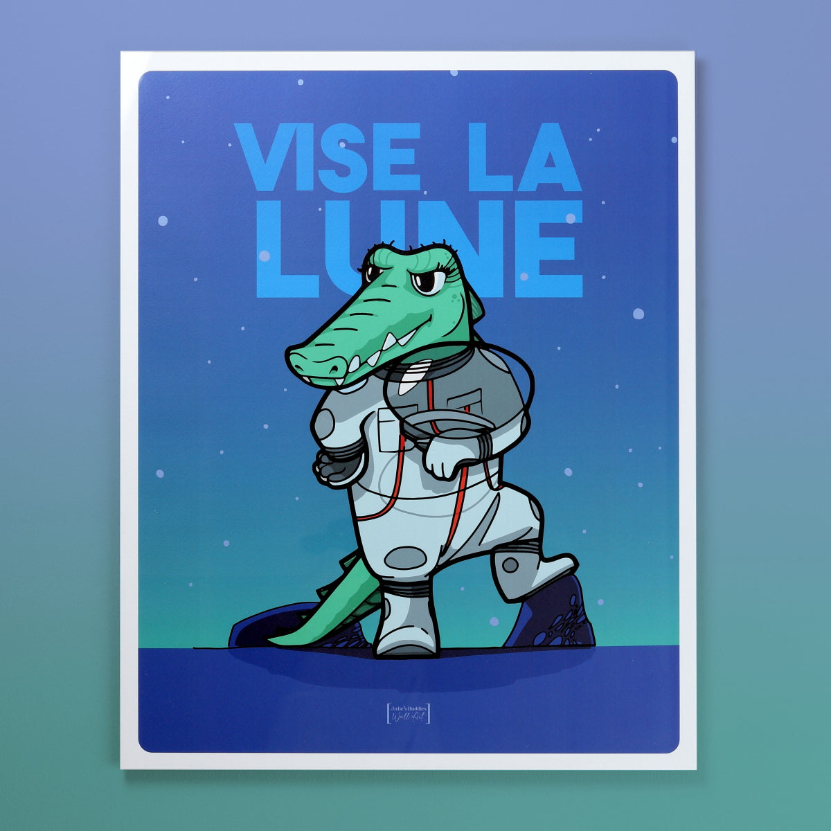 Astronaut Crocodile standing on the moon