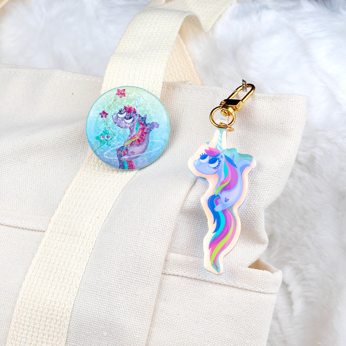 JULIESBUDDIES Badge Rond en métal Licorne arc-en-ciel