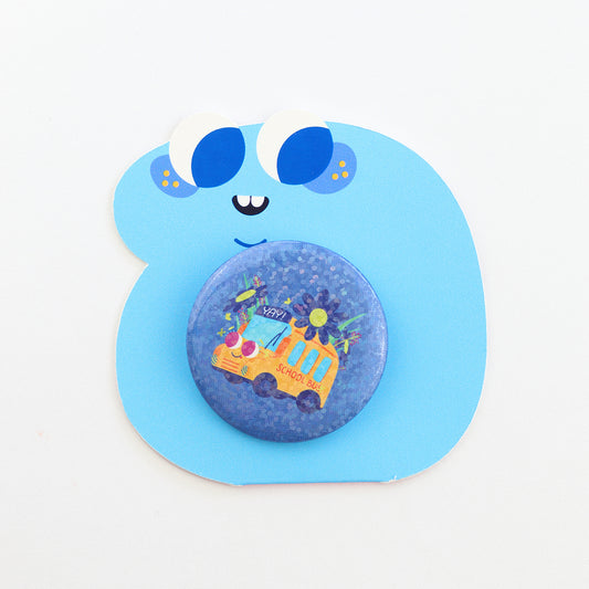 JULIESBUDDIES Badge Rond en métal "Bus Scolaire"