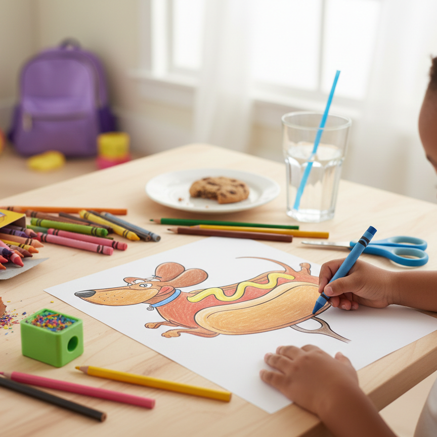 Coloriage à imprimer - Chien Saucisse