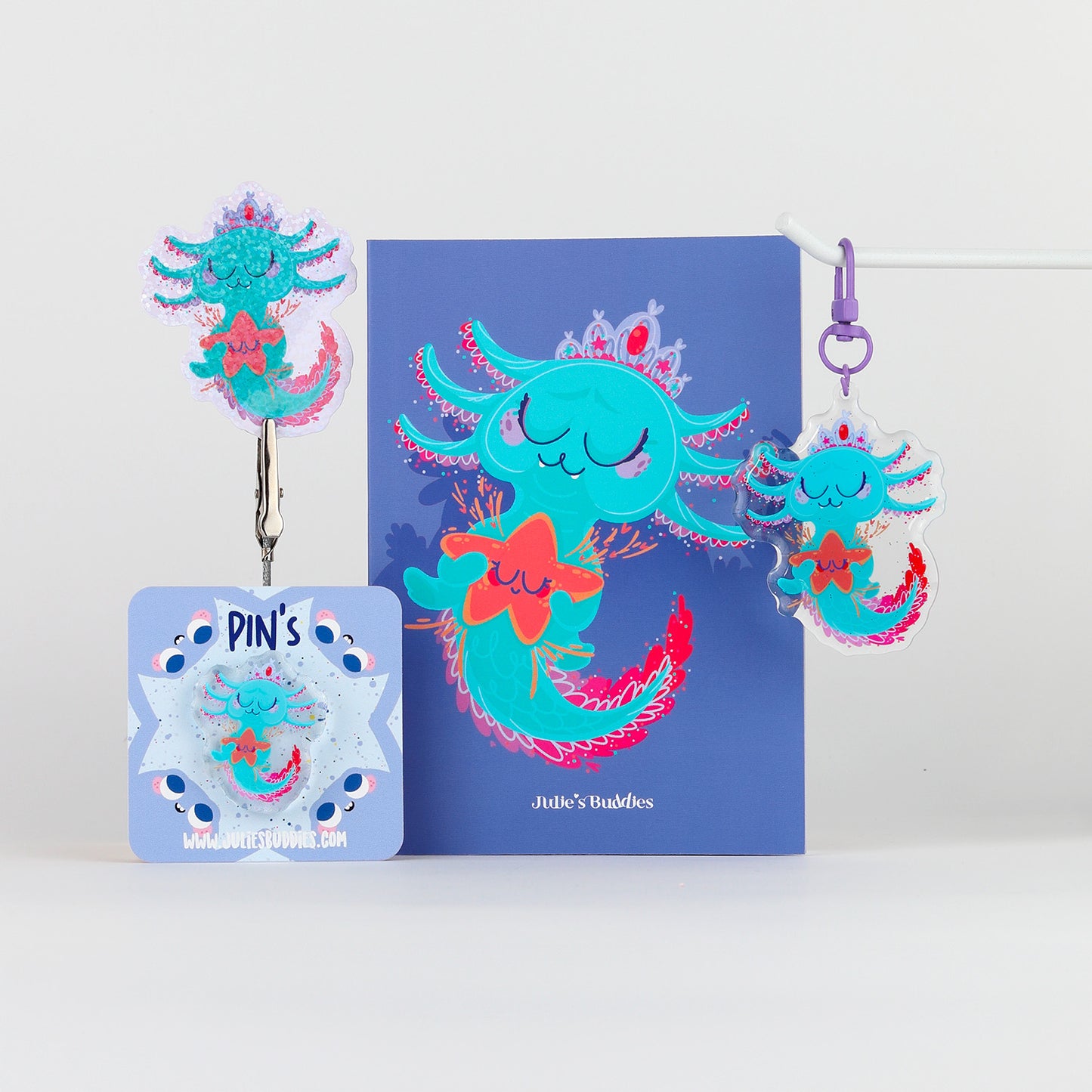 JULIESBUDDIES Porte-clés Axolotl Sirène en Acrylique