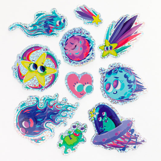 Stickers JULIESBUDDIES Pack de 10 autocollants spatiaux pailletés
