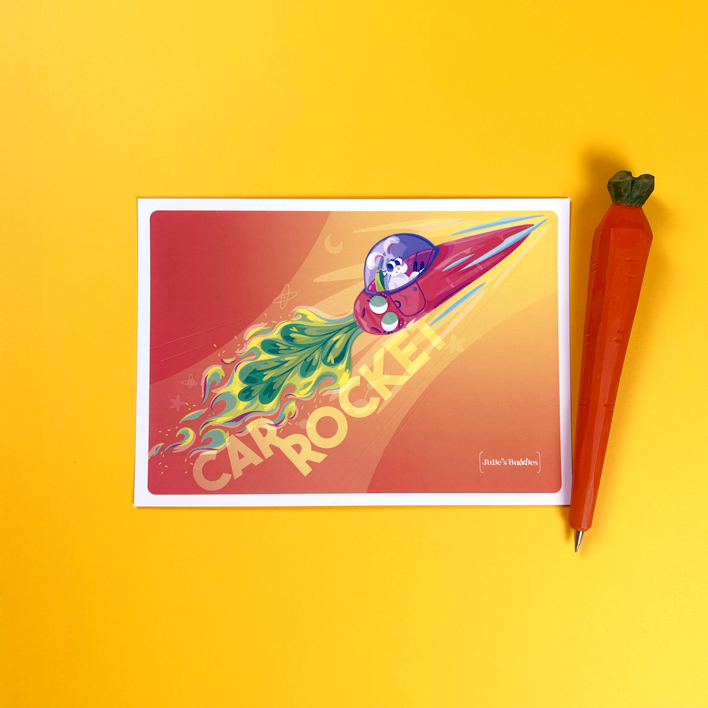 JULIESBUDDIES Postcard “Carrocket” Cosmic Carrot Ride