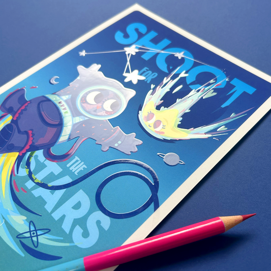 Carte postale JULIESBUDDIES “Shoot for the Stars” Chat Astronaute et étoile filante