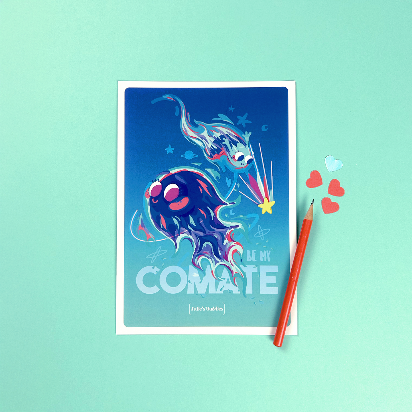 JULIESBUDDIES Postcard “Be my Comate” Comet friends
