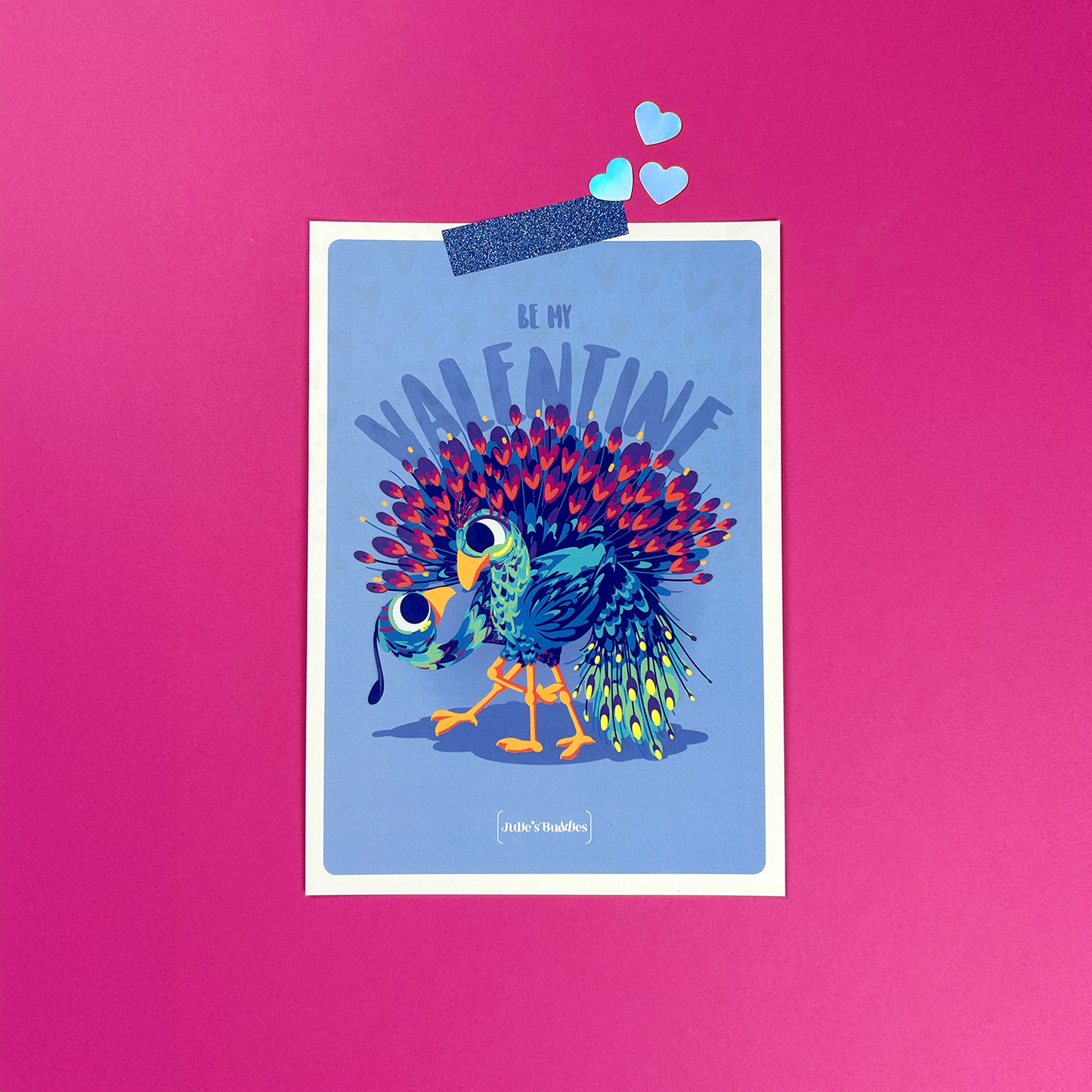 JULIESBUDDIES Postcard “Be my Valentine” Loving Peacocks