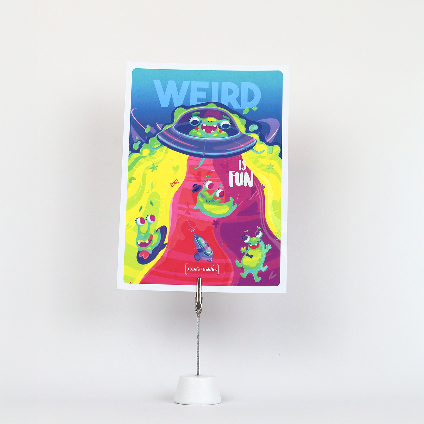 JULIESBUDDIES Postcard “Weird is Fun” Playful Alien Friends