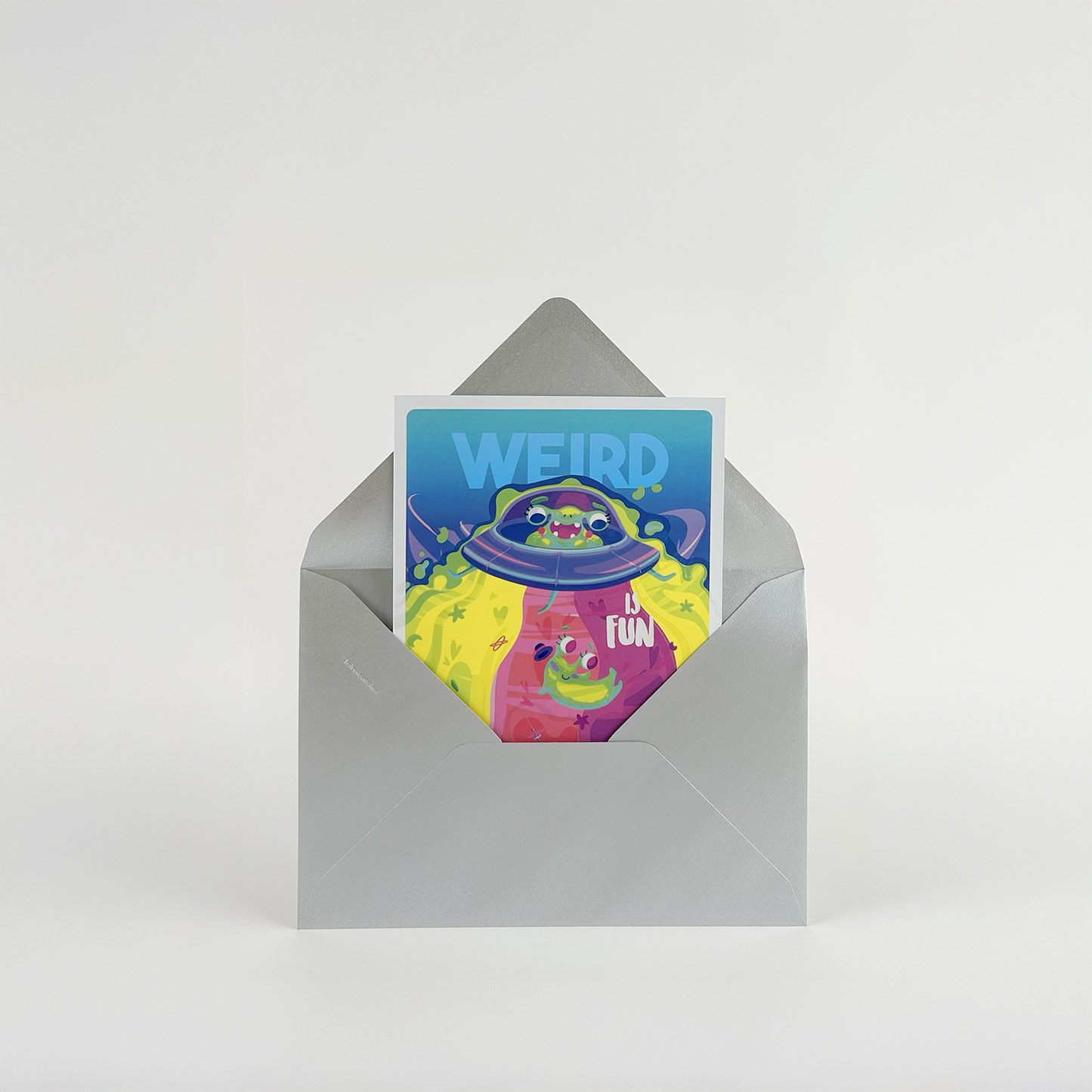 JULIESBUDDIES Postcard “Weird is Fun” Playful Alien Friends