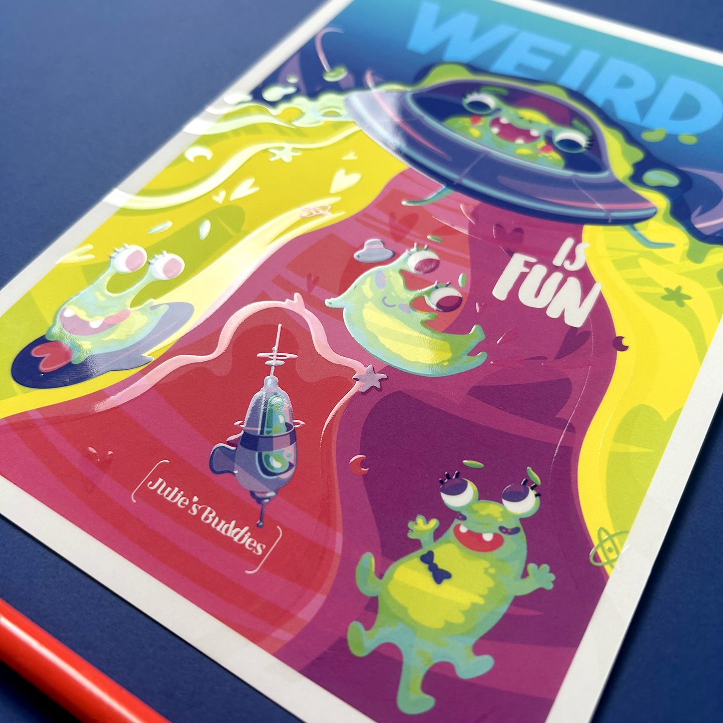 JULIESBUDDIES Postcard “Weird is Fun” Playful Alien Friends