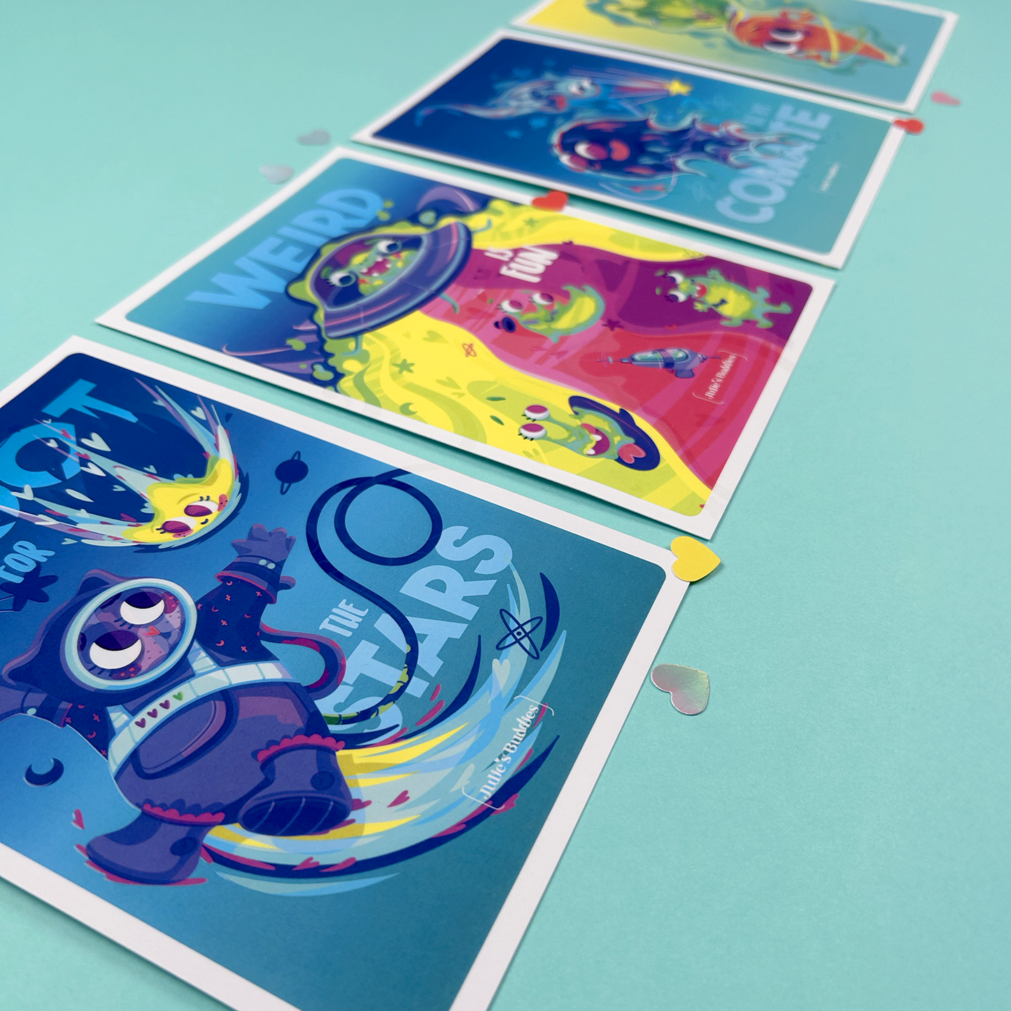 Carte postale JULIESBUDDIES “Shoot for the Stars” Chat Astronaute et étoile filante