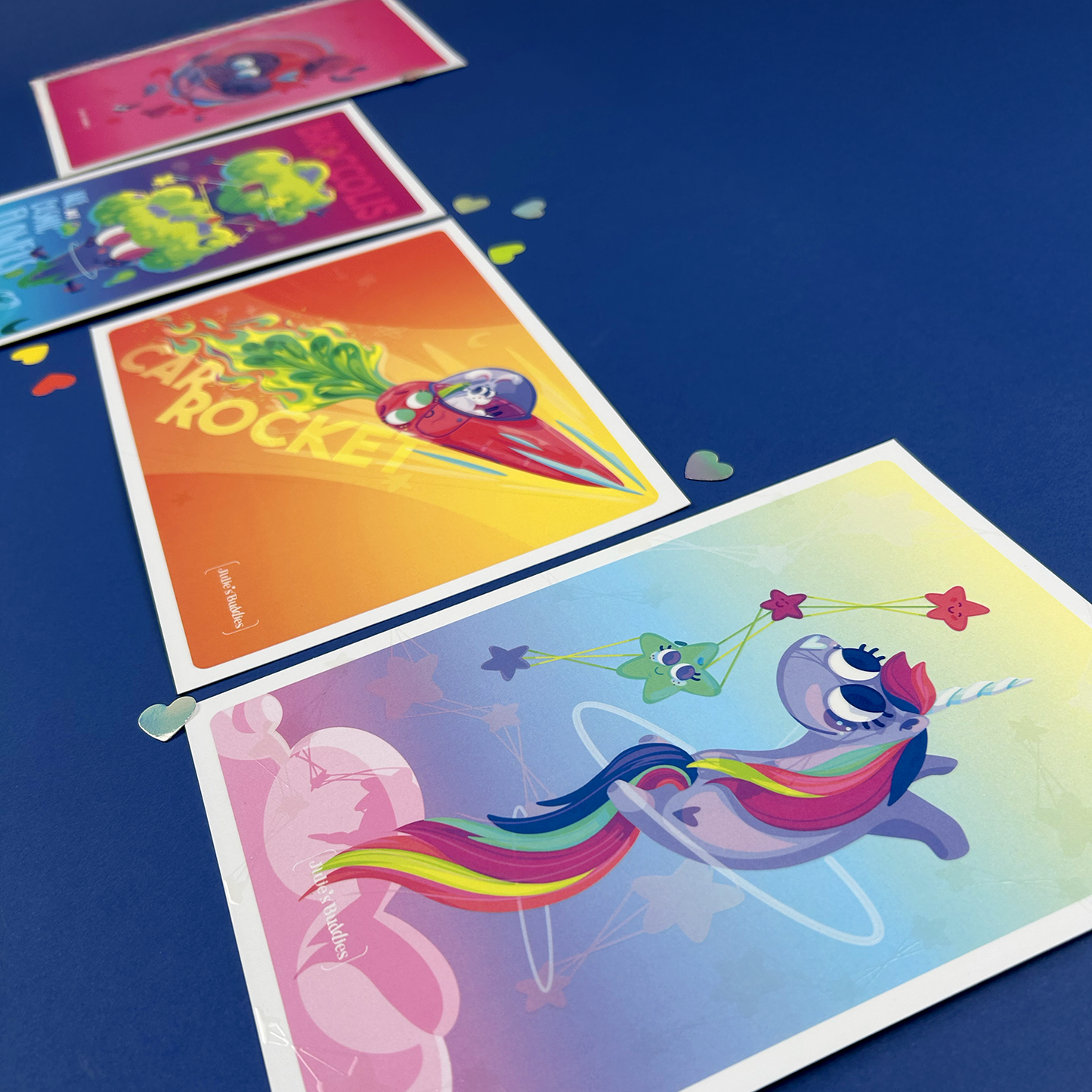 JULIESBUDDIES Postcard Rainbow Unicorn & Stars