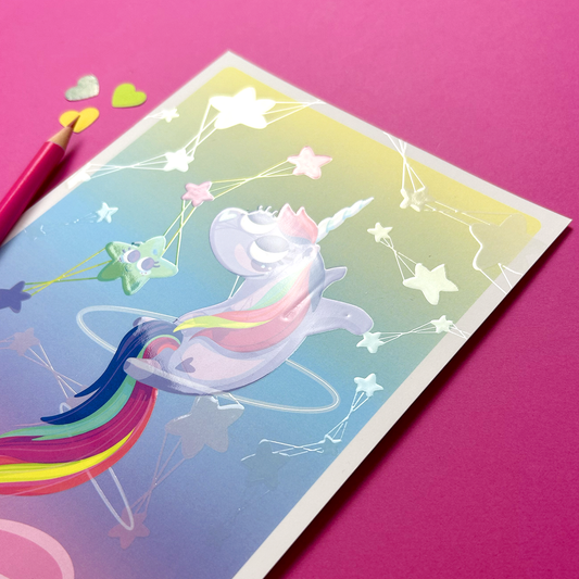 Carte postale JULIESBUDDIES Licorne arc-en-ciel et étoiles