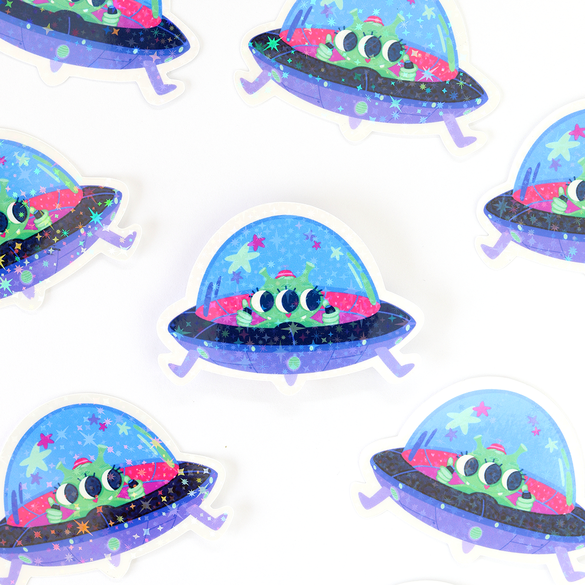JULIESBUDDIES Alien in UFO Individual Sticker