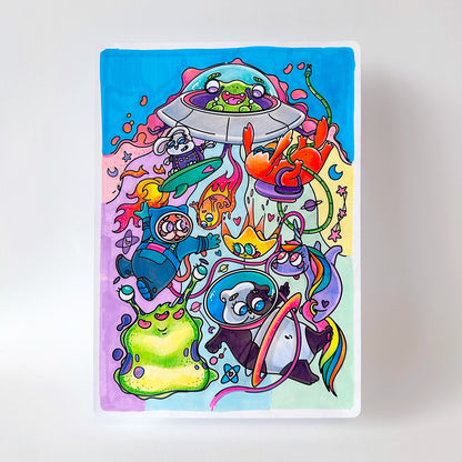 JULIESBUDDIES 4 coloring A5 cards Space theme