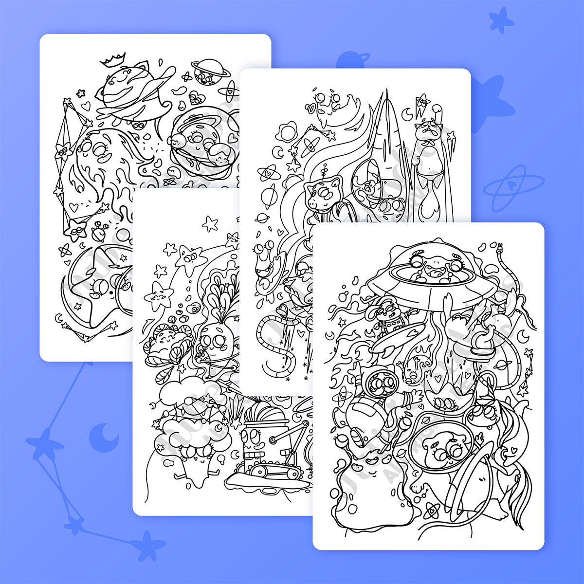 JULIESBUDDIES 4 coloring A5 cards Space theme