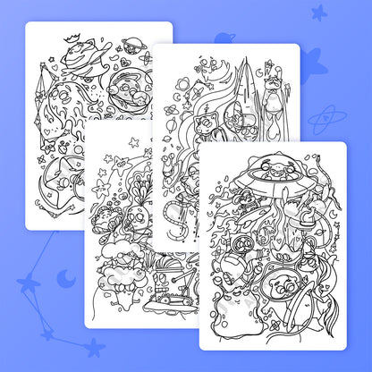 JULIESBUDDIES 4 coloring A5 cards Space theme