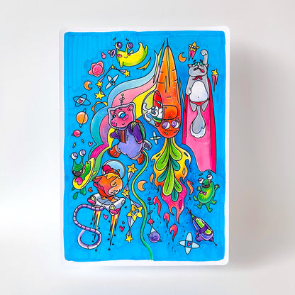 JULIESBUDDIES 4 coloring A5 cards Space theme