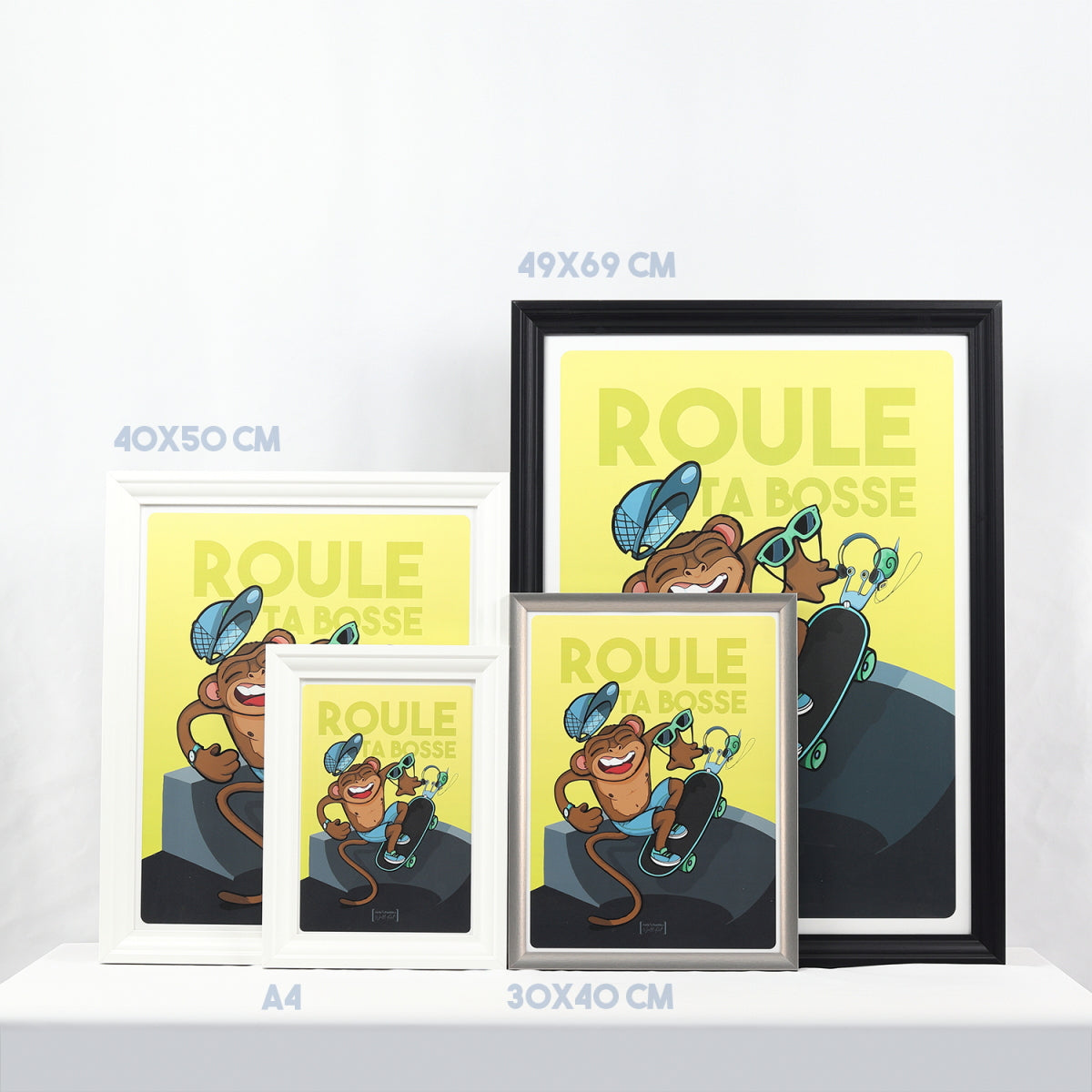 Skateboarding Monkey Poster in multiple frame sizes