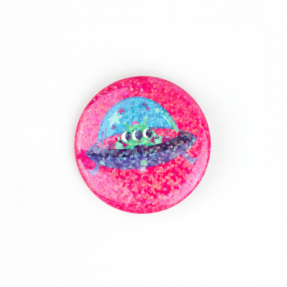 JULIESBUDDIES Badge Rond en métal "Extraterrestre mignon en OVNI"