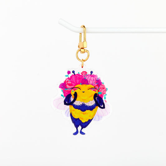 JULIESBUDDIES Porte-clés Abeille Fleurie en Acrylique