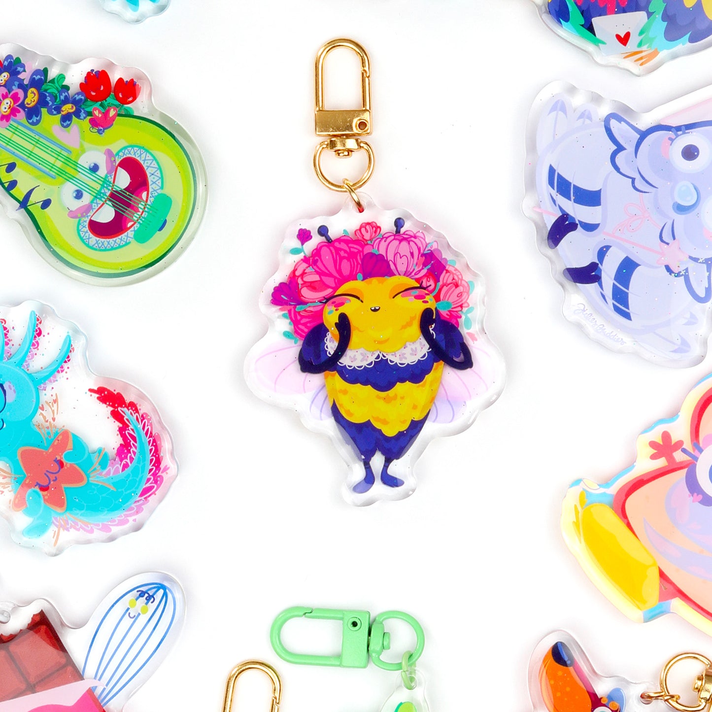 JULIESBUDDIES Porte-clés Abeille Fleurie en Acrylique