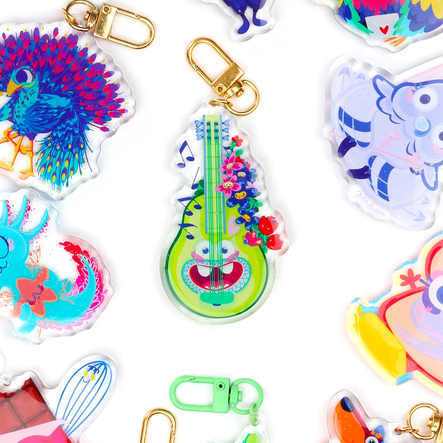 JULIESBUDDIES Floral Guitar Acrylic Keychain