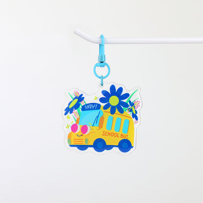 JULIESBUDDIES Yellow School Bus Acrylic Keychain