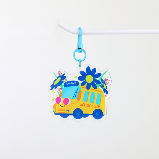 JULIESBUDDIES Yellow School Bus Acrylic Keychain