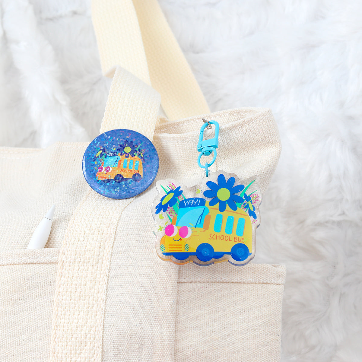 JULIESBUDDIES Yellow School Bus Acrylic Keychain