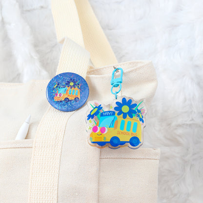 JULIESBUDDIES Yellow School Bus Acrylic Keychain