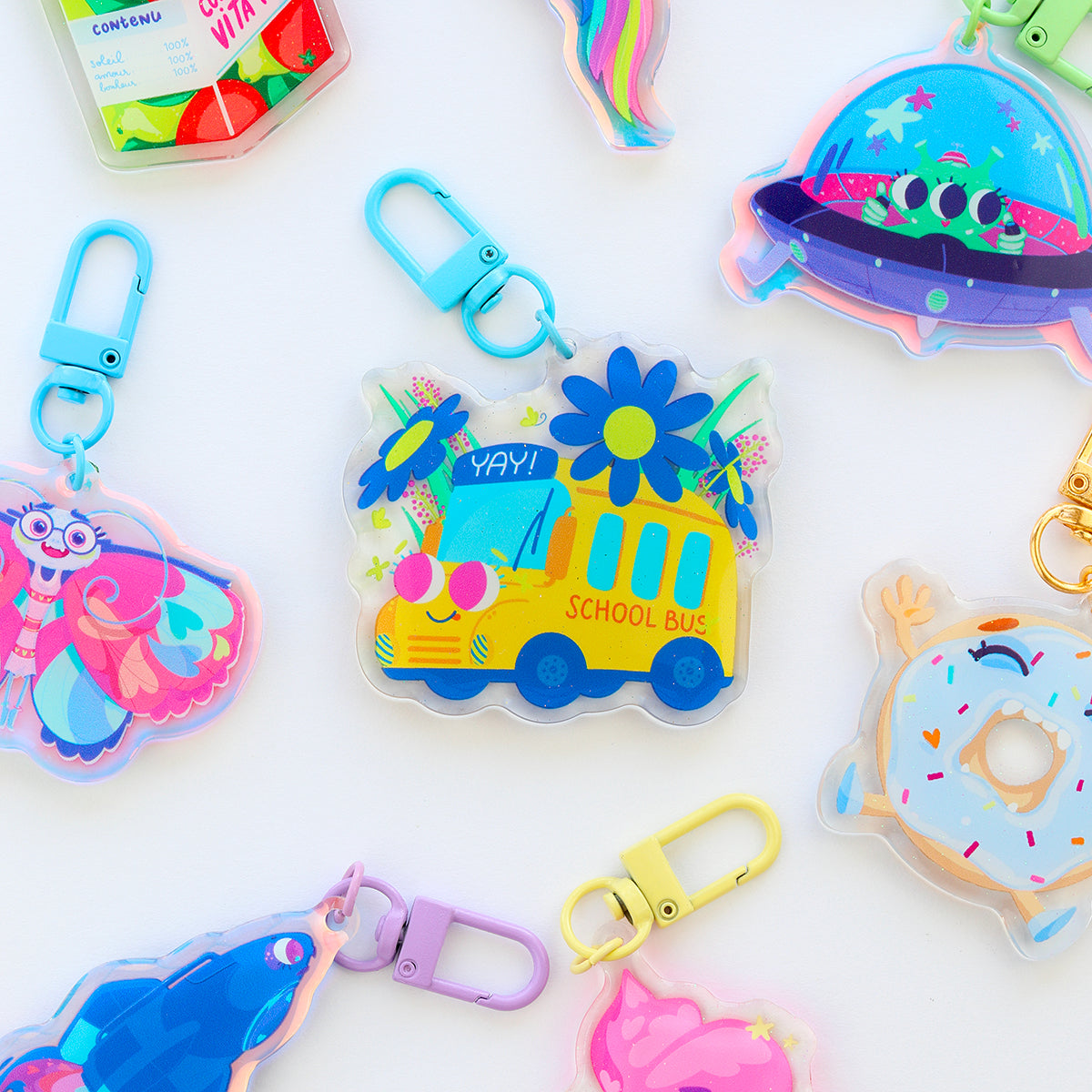 JULIESBUDDIES Yellow School Bus Acrylic Keychain