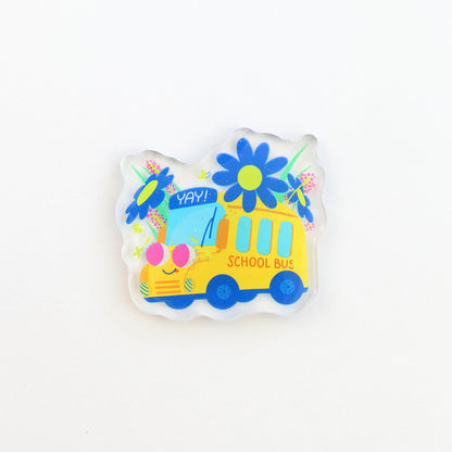 JULIESBUDDIES Yellow School Bus Acrylic Magnet
