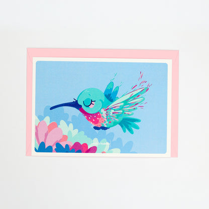 JULIESBUDDIES Postcard Whimsical Hummingbird
