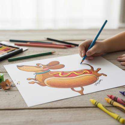 Coloriage à imprimer - Chien Saucisse