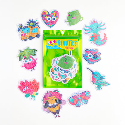 Lot de 10 autocollants scintillants « Beautés » JULIESBUDDIES