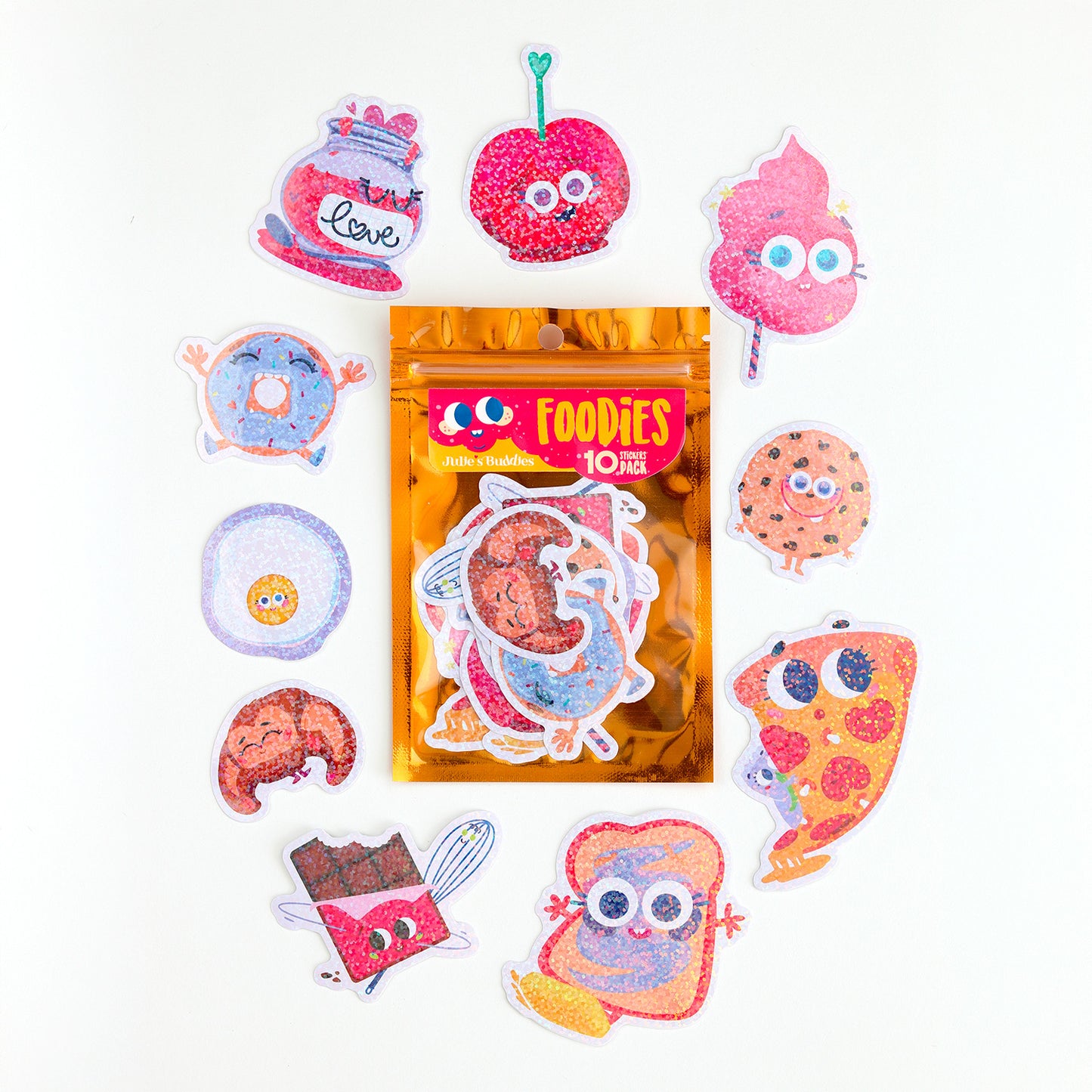 Lot de 10 autocollants scintillants « Foodies » JULIESBUDDIES
