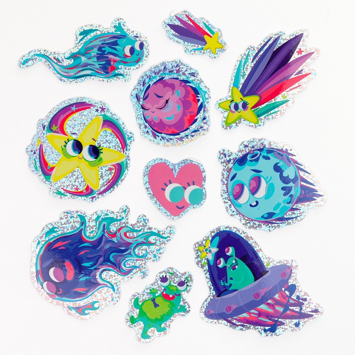 Stickers JULIESBUDDIES Pack de 10 autocollants spatiaux pailletés 