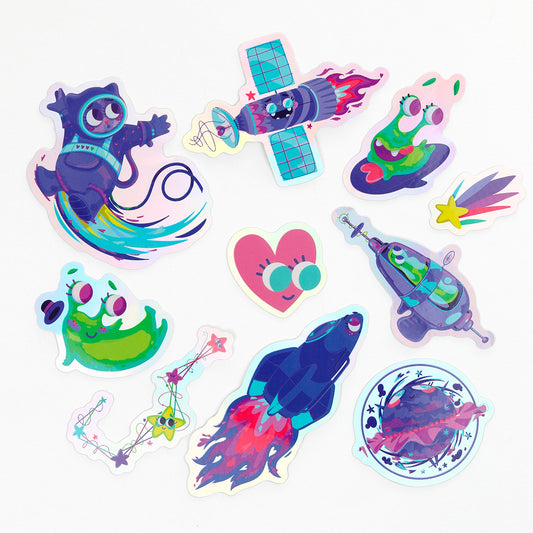 Stickers JULIESBUDDIES Pack de 10 autocollants spatiaux holographiques