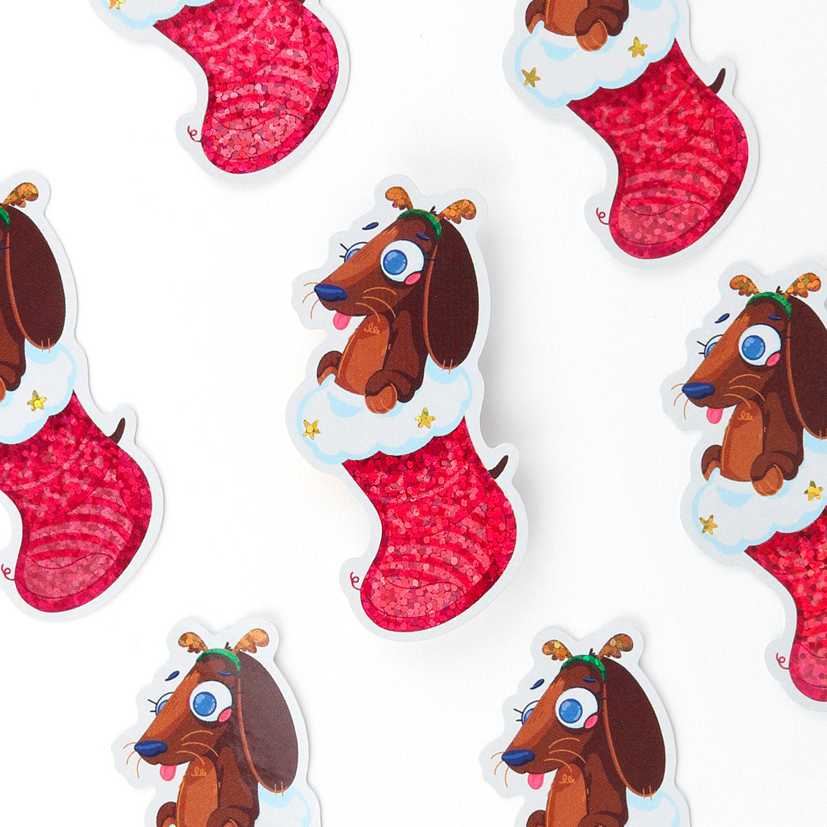 JULIESBUDDIES Autocollant individuel Teckel en chaussette de Noël