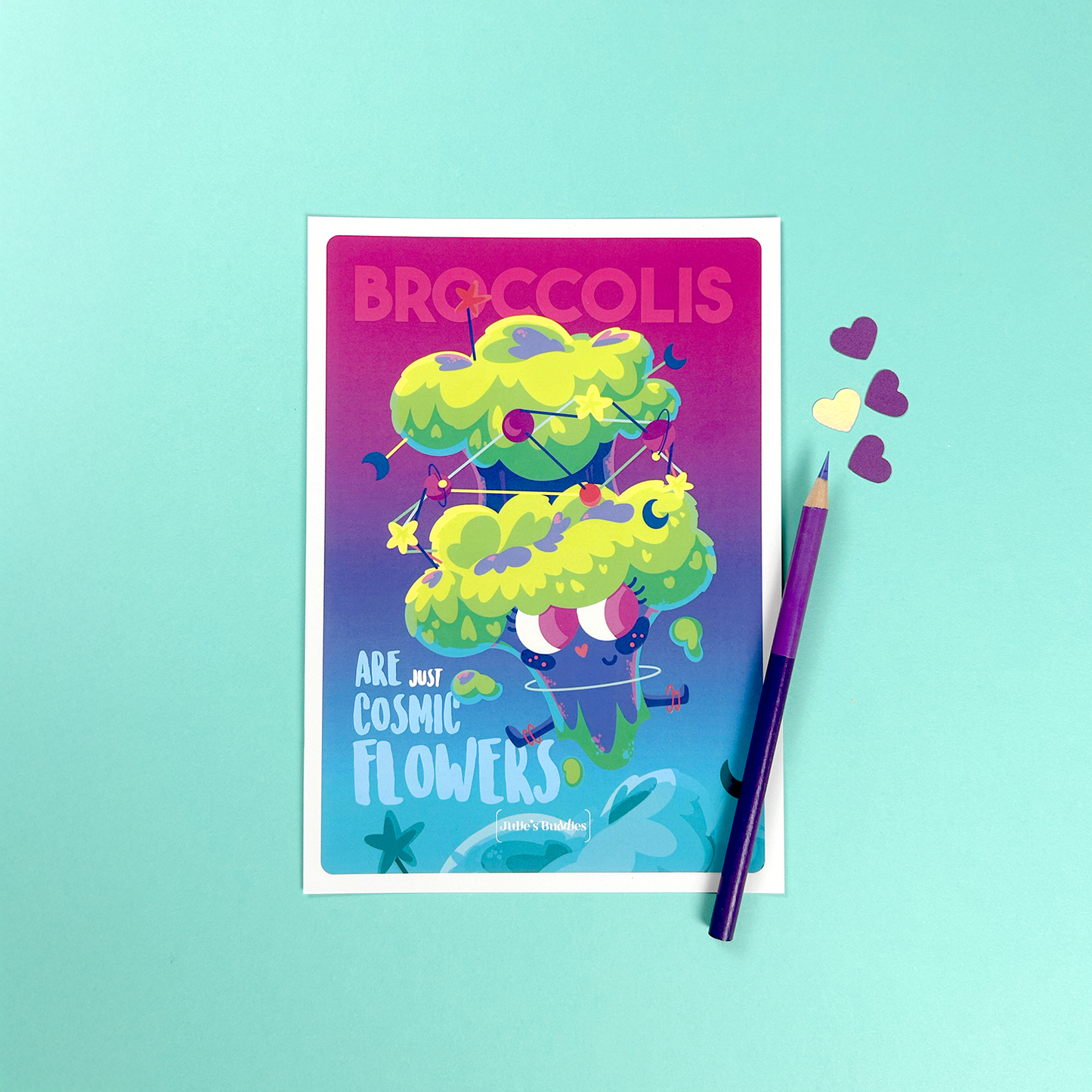 Carte postale JULIESBUDDIES “Broccolis are just cosmic flowers” Légume de l'Espace