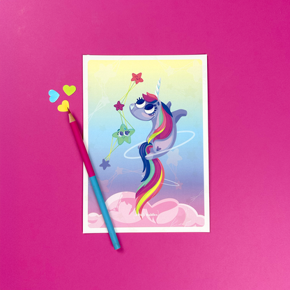 JULIESBUDDIES Postcard Rainbow Unicorn & Stars